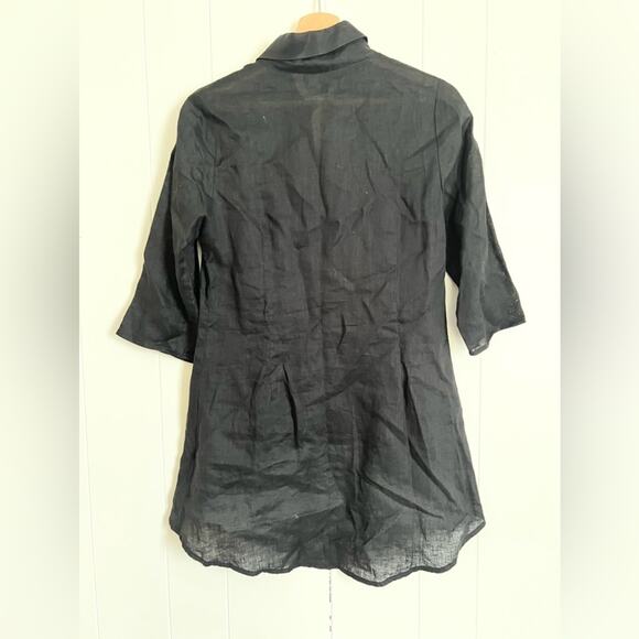 Vivian shyu black linen button down blouse summer lagenlook - Picture 3 of 4